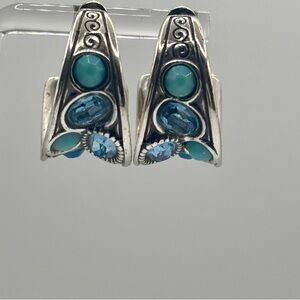 Brighton Silver Earrings with Turquoise and Blue Accents